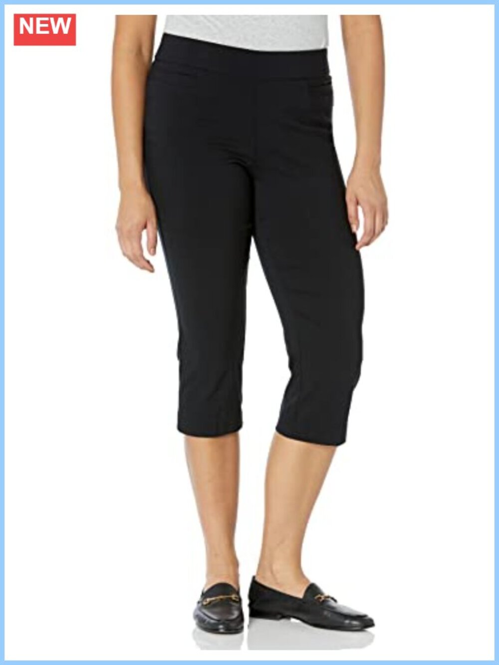 Pull On Stretch Capri Pants High Waist Crop Straight Leg Pockets 21 Inseam